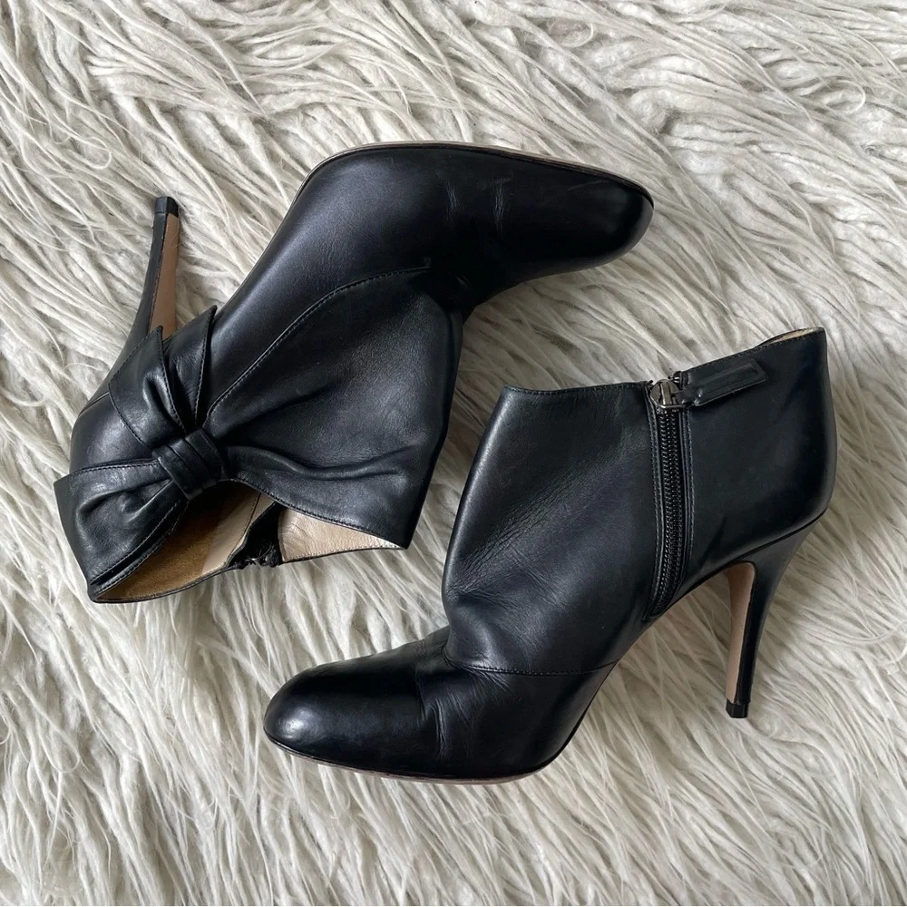 Valentino Garavani Black Leather Bow Accents High Heeled Ankle Booties Size 38 - Picture 7 of 13